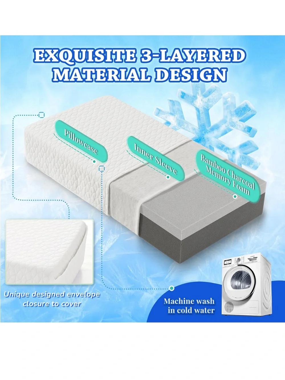 HARBOREST Ice Cube Cooling Pillow for Side Sleepers Memory Foam Side Sleeper